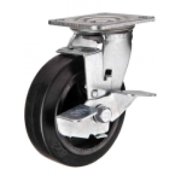 Поворотное чугунное колесо с литой черной резиной и тормозом